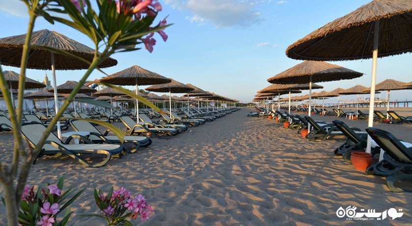 تخت های حمام آفتاب کنار ساحل